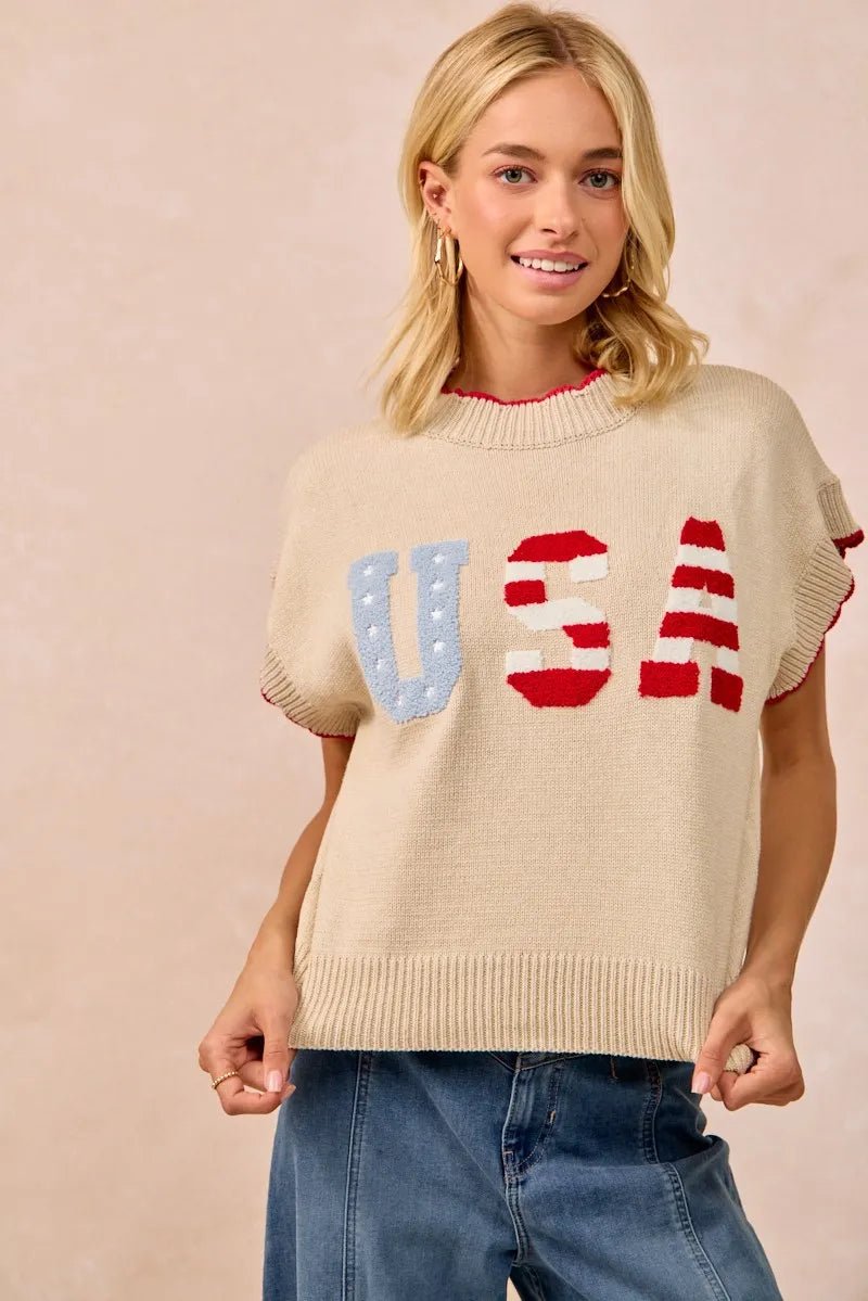 BiBi USA Patchwork Sweater Vest Top With Contrast Detail - Bela Fils BoutiqueBela Fils Boutique